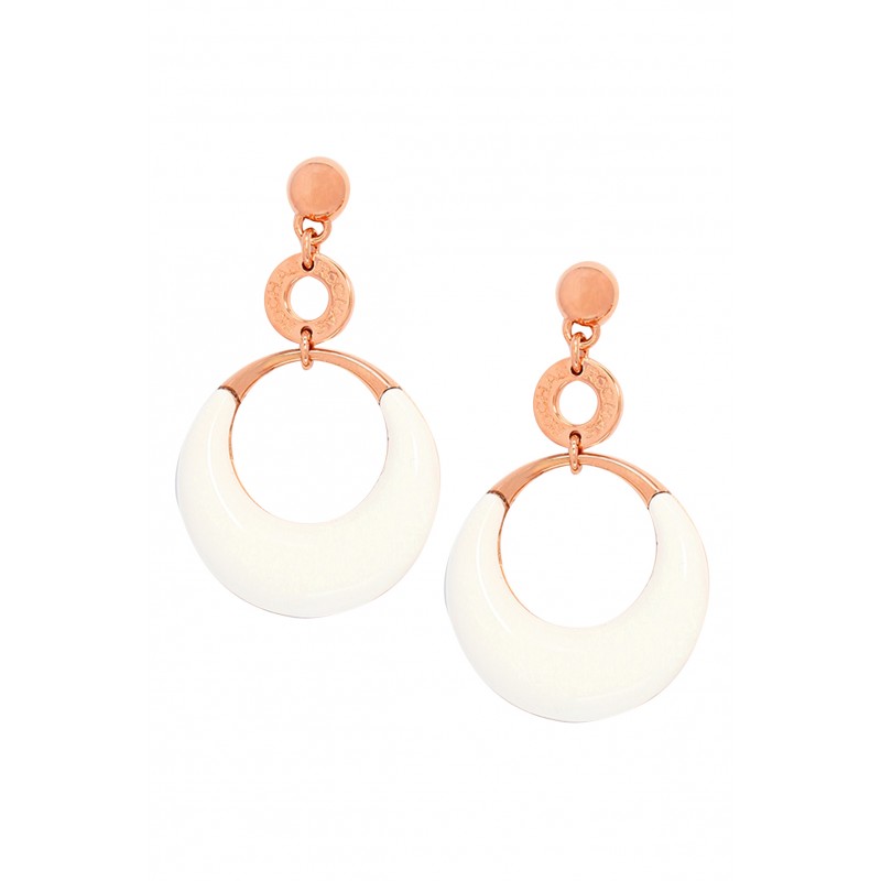 Rochas Woman Drop Earrings-Rose Gold-White Stone