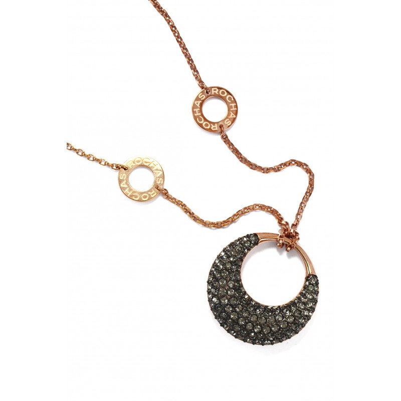 Rochas Woman Chain Necklace- Swarovski Crystal Stone-Black-Yellow and Rose Gold tone