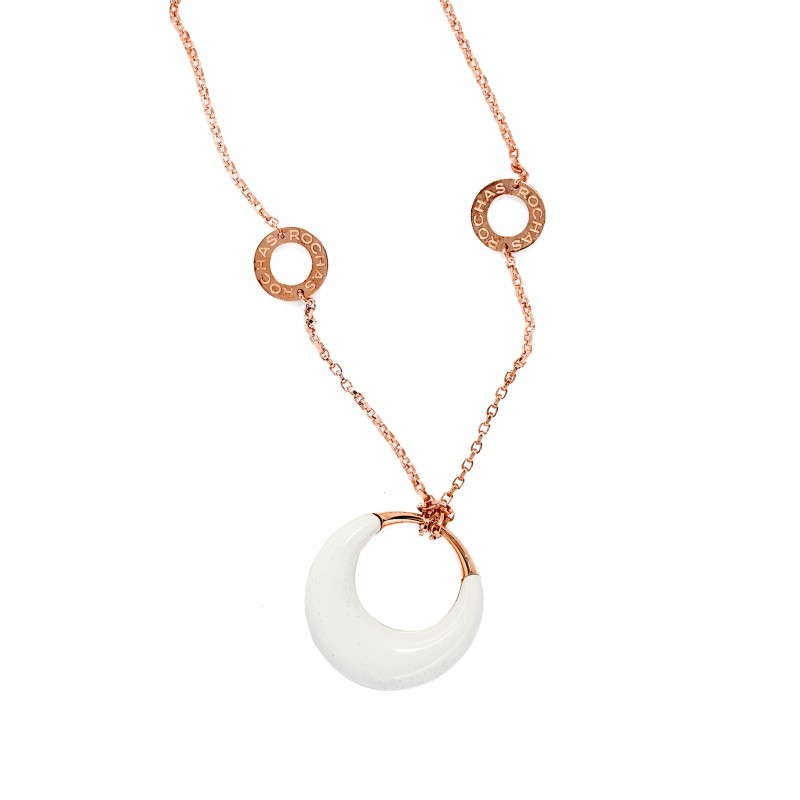 Rochas Woman Chain Necklace- Swarovski Crystal -White Stone Rose Gold tone