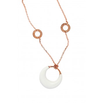 Rochas Woman Chain Necklace- Swarovski Crystal -White Stone Rose Gold tone