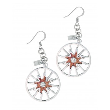 Alviero Martini Woman Drop Earrings -Sun shaped Designed personalized with leather Geo Classic and Swarovski Crystal