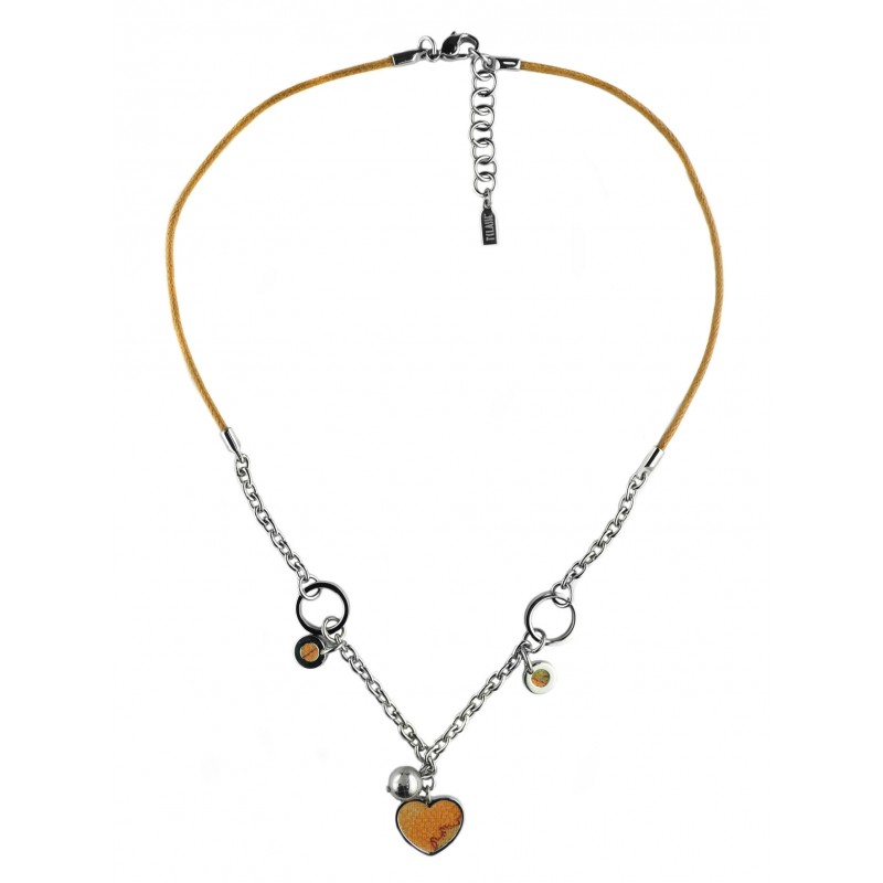 Alviero Martini Woman Necklace in stainless steel and leather cord with central heart shaped leather Geo Classic insert