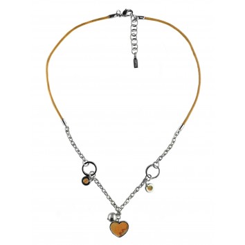 Alviero Martini Woman Necklace in stainless steel and leather cord with central heart shaped leather Geo Classic insert