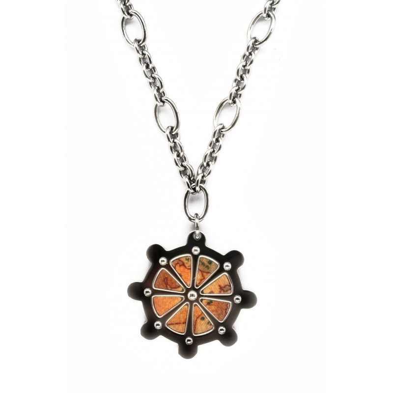 Alviero Martini Woman Necklace in stainless steel with central wheel designed leather Geo Classic insert