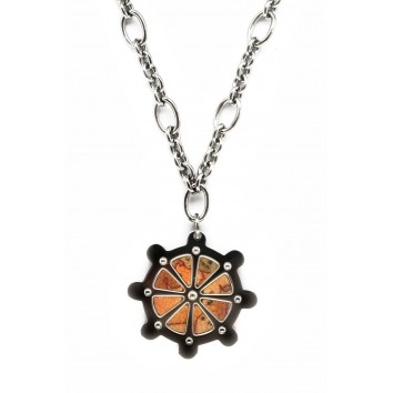 Alviero Martini Woman Necklace in stainless steel with central wheel designed leather Geo Classic insert