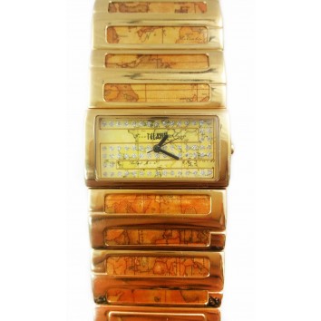 ALVIERO MARTINI 1A CLASSE WOMEN'S PCD 847 GOLD PVD RECTANGULAR GEO-DESIGN CRYSTAL WATCH