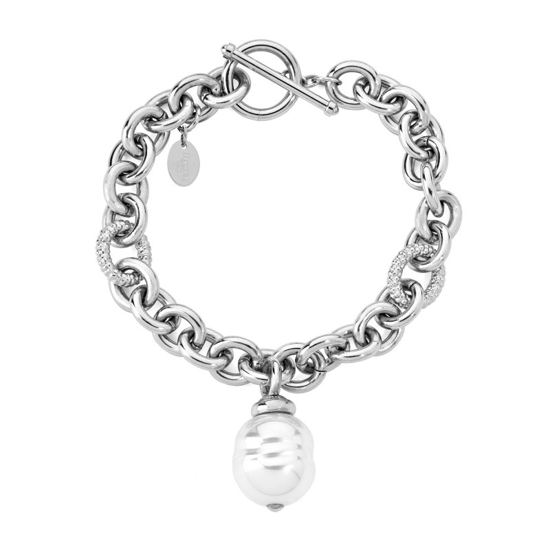 Majorica Modern Metal Silver Bracelet with white baroque pearl