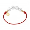 Majorica  Red Cord Bracelet with 4 White Pearls and gold tone