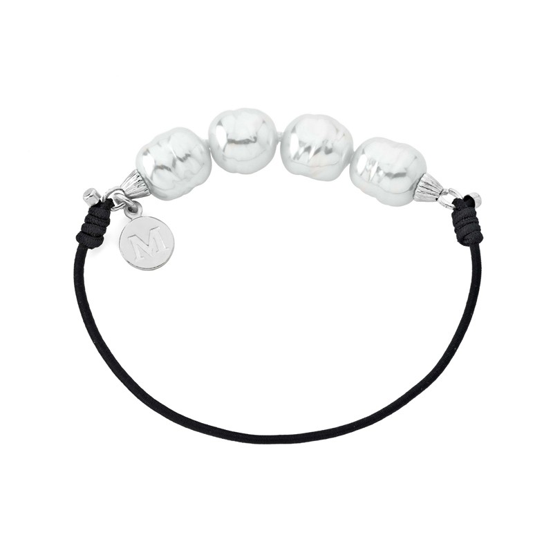 Majorica  Black Cord Bracelet with Baroque Pearls and Sterling Silver