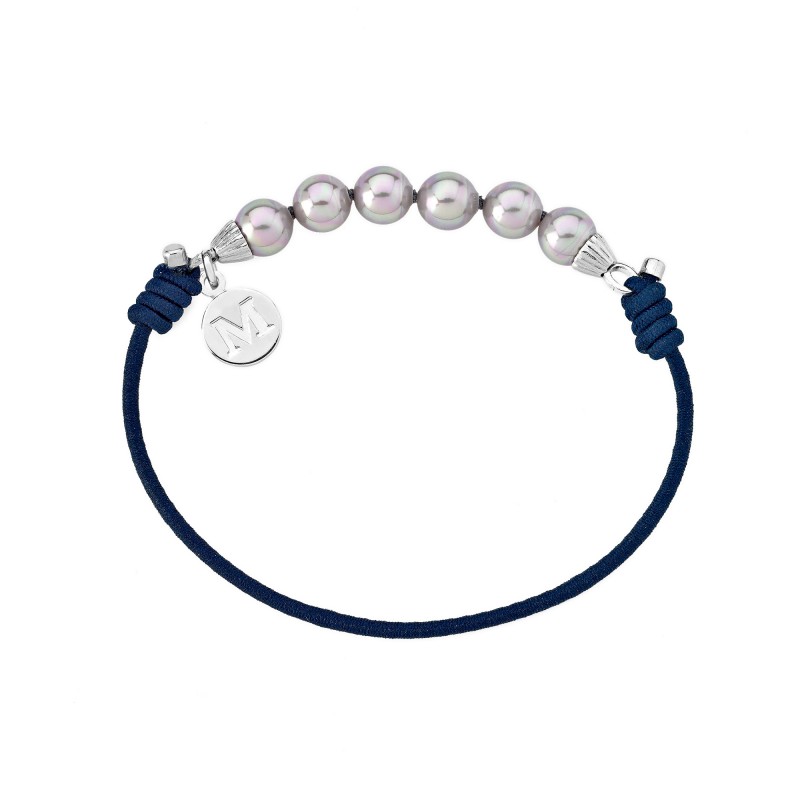 Majorica  Dark Blue ElasticCord Bracelet sterling silver with 6 grey pearls