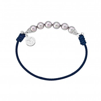 Majorica  Dark Blue ElasticCord Bracelet sterling silver with 6 grey pearls