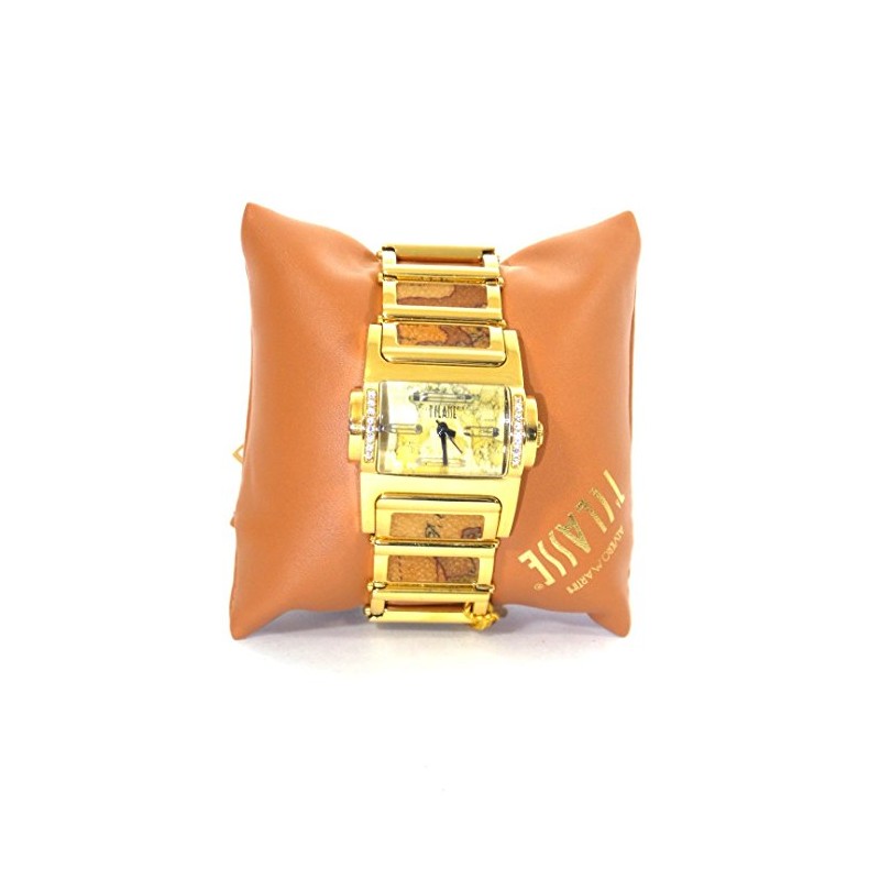 ALVIERO MARTINI 1A CLASSE WOMEN'S PCD630S/1VM GOLD PVD RECTANGULAR GEO-DESIGN CRYSTAL WATCH