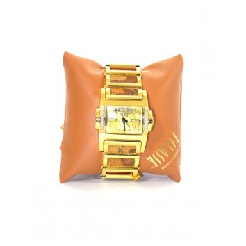 ALVIERO MARTINI 1A CLASSE WOMEN'S PCD630S/1VM GOLD PVD RECTANGULAR GEO-DESIGN CRYSTAL WATCH