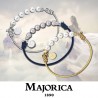 Majorica  Elastic Gold Colored Cord Bracelet and gold tone with 6 White pearls