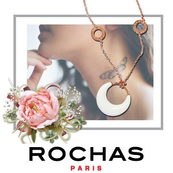 Rochas Woman Chain Necklace- Swarovski Crystal -White Stone Rose Gold tone